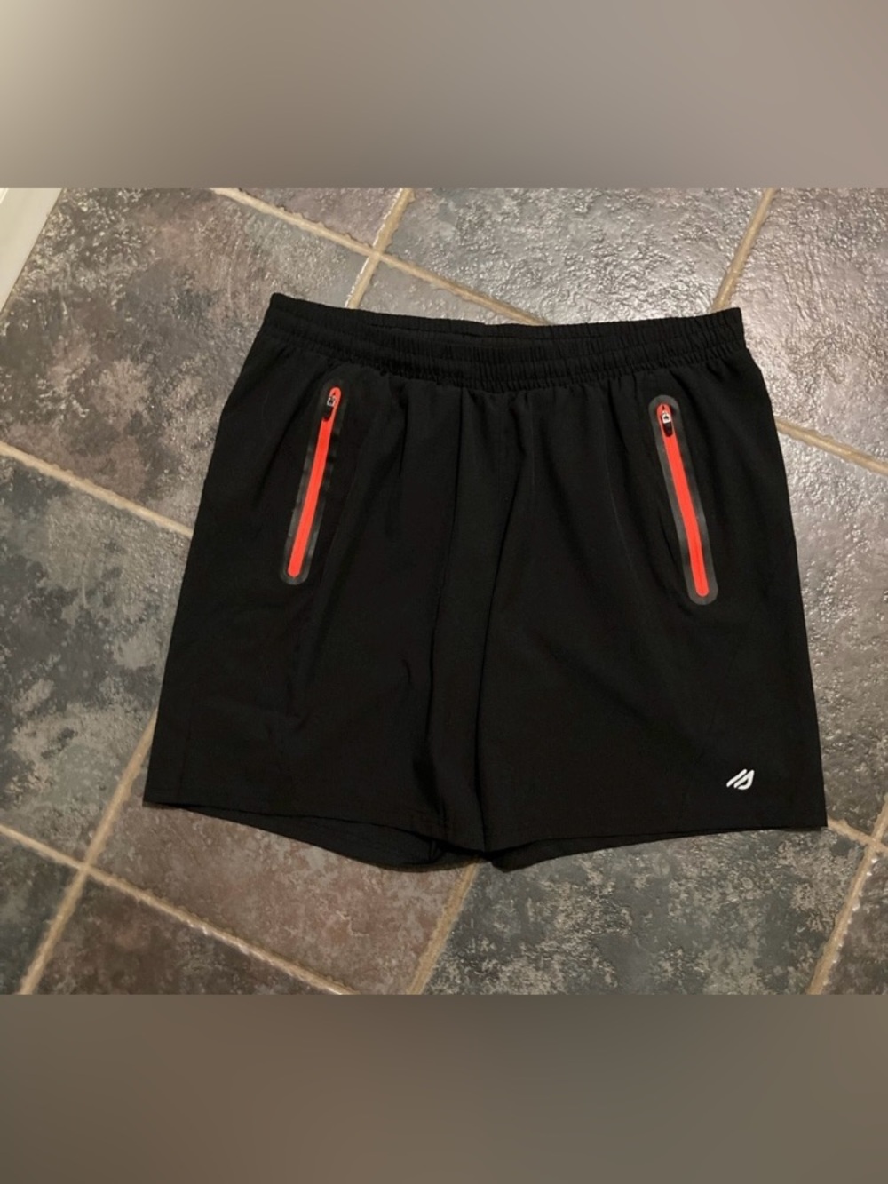 Eddie Bauer Men's Black Athletic Shorts with Red Zip Pockets Size L